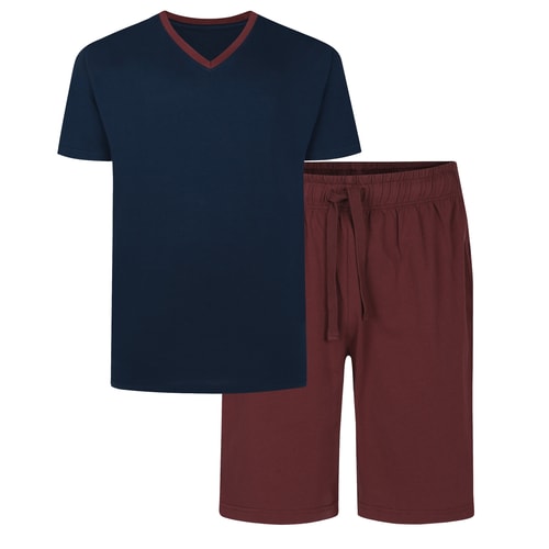 Bigdude Short V-Neck Pyjamas Navy/Burgundy